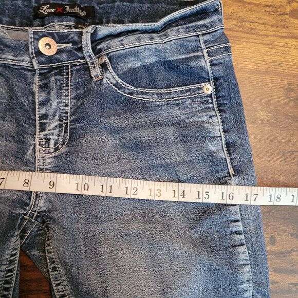 Love Indigo Shorts Size 4 Cuffed Embroidered Pockets Medium Dark Wash Stretch - Picture 6 of 10